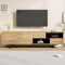 BTM Meuble TV en Bois et Noir, Meuble TV 170 cm Longueur avec 2 Portes, 2 Tiroirs et 2 Compartiments, Meuble Télé de Salon Bas pour Téléviseurs de 70 Pouces, Charge de 30 kg, 173x38x48cm, Bois Naturel