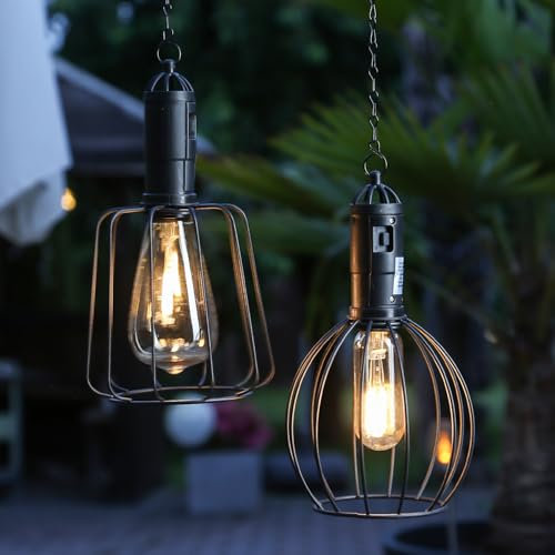 LED Solar Hängeleuchte Gitter Industrial Look Retro Laterne Hängelampe für Garten und Balkon Solarlampe mit Lichtsensor für Außen outdoor (eckig)