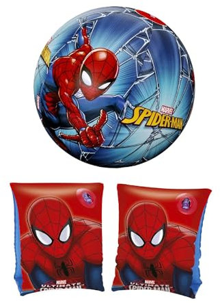 Bestway | Spiderman Schwimm- & Spielset | Wasserball 51 cm + Schwimmflügel Spider-Man | für Kinder 3–6 Jahre | aufblasbar | ideal für Pool, Strand & Urlaub