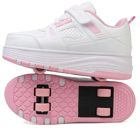 Skridsko Chaussures à roulettes pour garçons et Filles - Chaussures de Sport d'extérieur avec roulettes pour Enfants, Chaussures de Skateboard Réglables avec 4 roulettes Amovibles