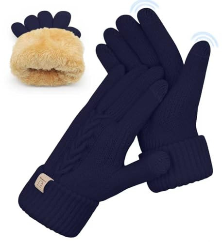 UKNOWISA Handschuhe Winter Damen, Doppelte Thermo mit Fleecefutter Touchscreen Strick wollhandschuhe Laufen Radfahren Fahren für Damen Herren