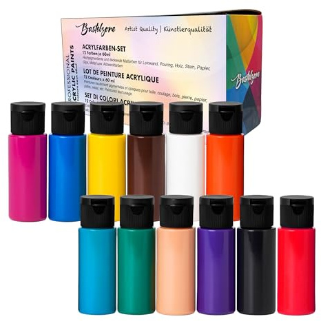 Bastelzone Premium Acrylfarben Set – Hochpigmentierte, Leuchtende & Deckende Künstlerfarben – Ideal für Leinwand, Holz, Stein, Papier & Pouring (12 Farben)