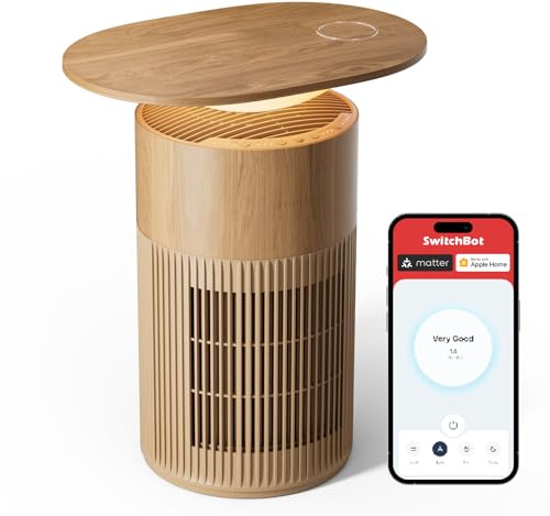 SwitchBot Purificatore D'aria Con App E Luce Notturna, CADR 400m³/h Fino A 83㎡, Filtro HEPA Rimuove 99.97% Di Muffa, Polvere, Polline, Modalità Sonno 20dB (Purificatore d'aria da tavolo)