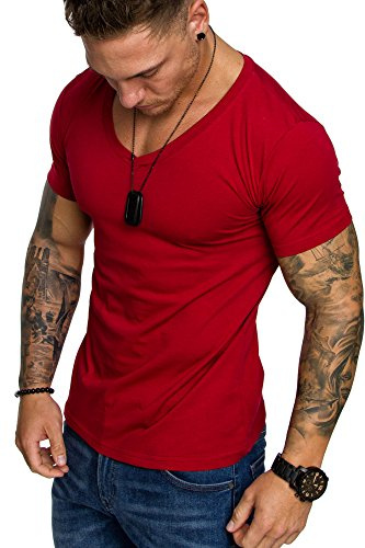 Amaci&Sons Oversize Herren Slim-Fit V-Neck Basic T-Shirt V-Ausschnitt 1-0006