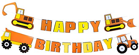 Oblique Unique® Happy Birthday Girlande Banner mit Baufahrzeugen 2,3m für Kindergeburtstag Geburtstag Party Feier Deko für Jungs Jungen