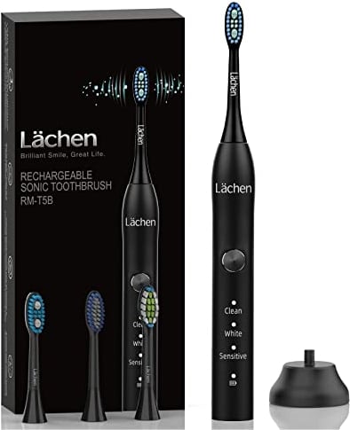 Lächen Elektrische Zahnbürste 3 Modi Elektrische Schallzahnbürste mit Reise-Etui 4 Aufsteckbürsten, 2 Minuten Timer,USB-Ladung für 60 Tage, IPX7 Wasserdicht Zahnbürste Schwarz