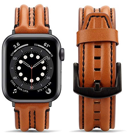 Tasikar Lederarmband Kompatibel mit Apple Watch Armband 42mm(Series 10) 41mm 40mm 38mm, Echte Leder Handgemacht Ersatz Armbänder kompatibel mit iWatch Series 10 9 8 SE 7 6 5 4 3 2 1 (Dunkelbraun)