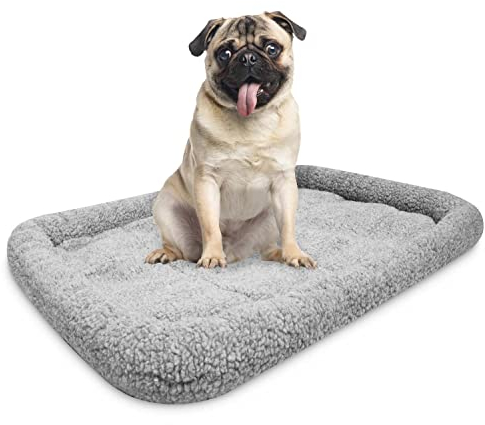 DogCrates+ Medium Washable Dog Bed – Soft Comfortable Cushion Mat with Anti-Slip Bottom, Collapsible and Durable, Grey