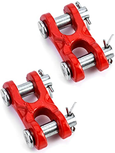 QWORK 3/8 Inches Twin Clevis Safety Chain Repair Links, 2 Pack Trailer Tie Down Links, Industrial Grade Heavy Duty Material - 6,600 LBS. Capacity