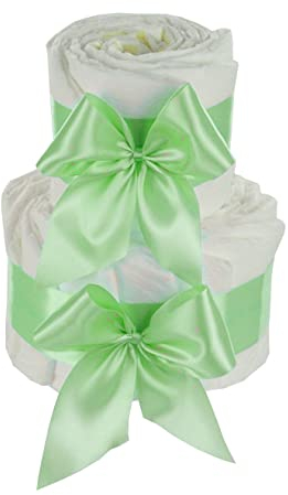 Tarta de pañales DIY para diseñar usted mismo, regalo de nacimiento para chicas jóvenes (2 pisos, verde)