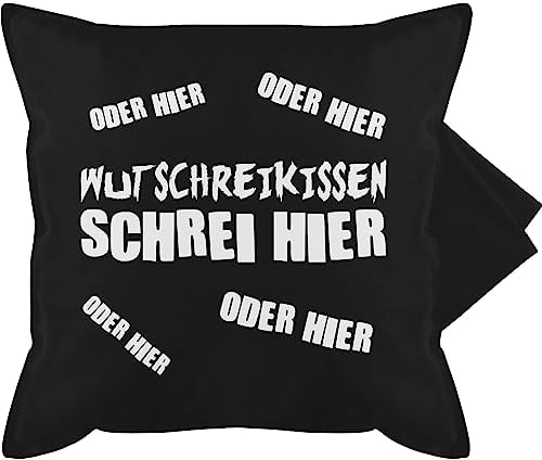 Kissenbezug - Statement - Wutschreikissen - schrei hier - 50 x 50 cm - Schwarz - schreie kissenhülle statement-kissen statements wut kissen schreikissen sprüche schreien bezug wutkissen mit gegen