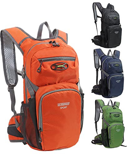 Lemuvlt Wanderrucksack, wasserdicht, 15 l, leicht, langlebig, für Skifahren, Snowboarden, Laufen, MTB, Radfahren, Orange/Abendrot im Zickzackmuster (Sunset Chevron), 18.5*9*3.54, Kompakt
