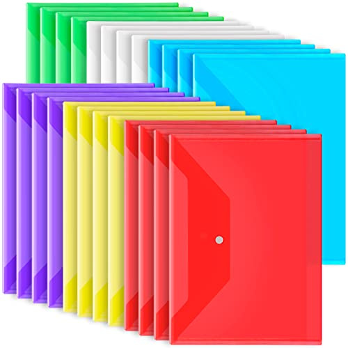 LEOBRO Kunststoff-Umschläge mit Schnappverschluss, 24 Stück, A4, Transparent, Rot, Blau, Gelb, Grün, Lila