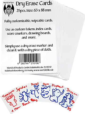 World of Dice - Dry Erase Token Set - 25 wiederbeschreibbare Blanko Karten für z. B. Magic The Gathering (MTG Tokens), Dungeons & Dragons (Spell Cards), eigene Kartenspiele (25 Stück (63 x 88 mm))