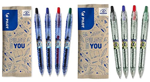 Pilot Bottle 2 Pen Gel 0.7, Gelschreiber, Hergestellt aus recyceltem Kunststoff, 4er Set, mittlere Spitze & Pack of 4 B2P ECOBALL 1mm - Gel ink roller ball pen - Medium - Assorted colors