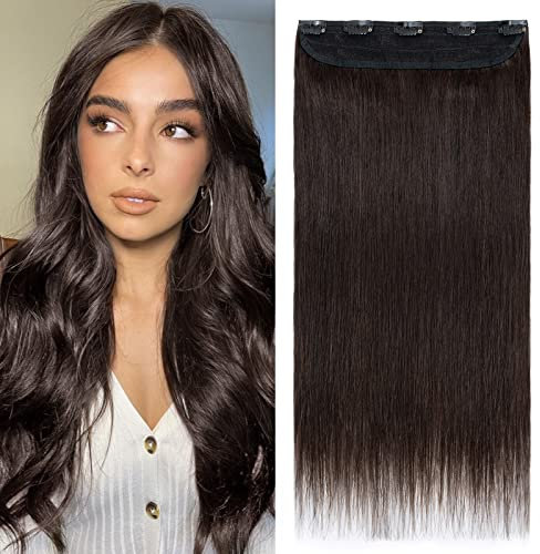 Silk-co Extensions Echthaar Clip in Haarteile Echthaar Clip in Extensions Echthaar Weich Natürlich Haarverlängerung 100% Remy Haare 60cm-105g 02# Dunkelbraun