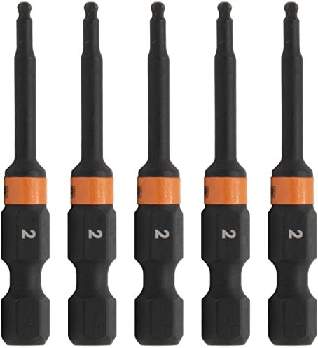 Broca hexagonal de impacto de 2 mm con punta de bola - Brocas hexagonales Railer Allen. Brocas hexagonales de acero S2 de liberación rápida de 1/4 de 2 mm (paquete de 5)