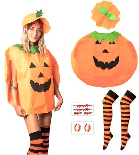 Citrouille Deguisement - Deguisement Halloween Femme - Ensemble d'accessoires taille unique pour adultes et adolescents - Costume populaire 2023