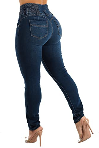 Moda Xpress Womens Juniors Spandex Waist Butt Lifting Dark Wash Skinny Jeans 10776F