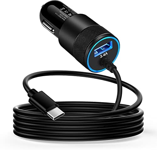 Zigarettenanzünder USB Adapter, AILKIN 3.4A Schnell Auto Ladekabel Kfz Ladegerät mit 1M USB C Ladekabel für Samsung Galaxy S25/S24/S23/S22/S21/S20/A16 5G/A15/A14/A56/A55/A54/A53/Z Flip 3, Google Pixel