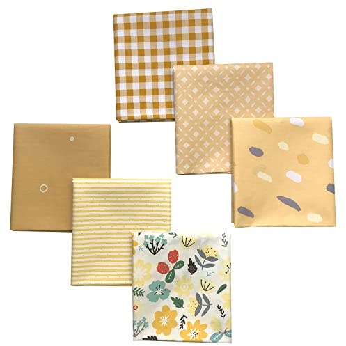 Qililandiy Baumwollstoff 100% Baumwolle Nähstoffe mit verschiedenen Muster Patchwork DIY Stoffpaket 46x56cm Zugeschnittene Stoff Quadrate zum Nähen Handwerk Deko (6 Stück Gelb)