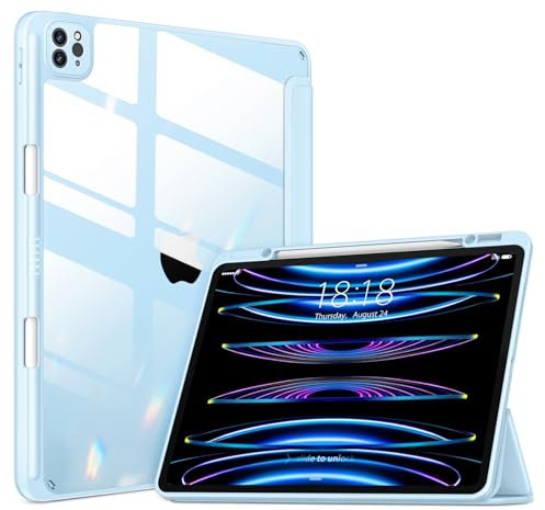 DTTOCASE - Custodia per iPad Pro 12.9 di 6a/5a/4a/3a generazione 2022/2021/2020/2018, 5, custodia posteriore trasparente [supporto per matita integrato, funzione sleep/wake automatica, protezione per