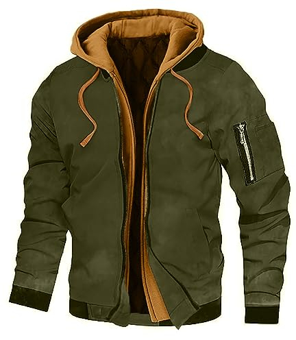 KONG JIMFAN Puffer Jacke Herren Trageeinsatz Jacke Jagdjacke Herren Pufferjacke Oversized Lederjacke Sakko Herren Sportlich Hoodie Beige Fleecepullover Herren Strickjacke Orange(Army Green,L)