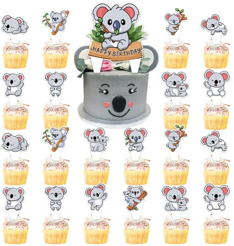 Decoraciones Tartas de Koala,25 Pcs Decoraciones para Tartas de Cumpleaños Koala,Koala Decoración para Cake Topper,Diseño de Animales Salvajes,Baby Shower Fiestas de Cumpleaños Accesorios