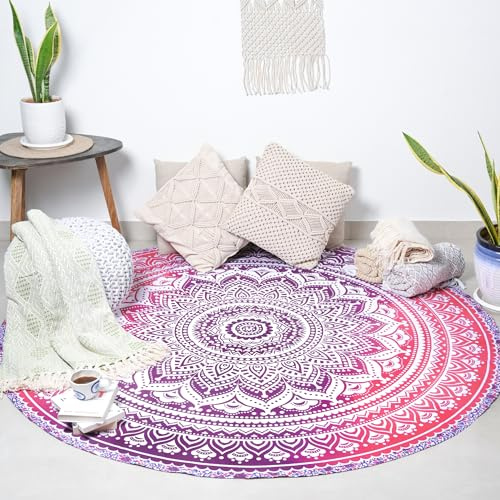 RAJRANG BRINGING RAJASTHAN TO YOU Round Mandala Tapestry Pink 72 Inch for Bedroom and Living Room Table Decor Boho Bohemian Cotton Tapestries