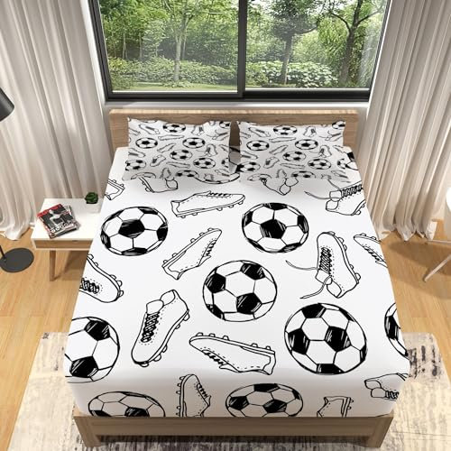 Juego de Cama Zapatillas de Futbol Sabana Bajera 90x190 Ajustable impresión 3D Microfibra Sábana Ajustable, Elástico en el Borde Bolsillo de 30cm para niñas y niños