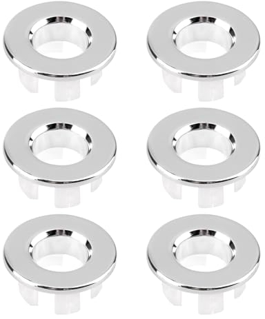 6PCS Metal Sink Overflow Caps Brass Basin Trim Rings Replacement Bath Overflow Cover Round Sink Tap Hole Cover Scratch-Resistant Drain Cover Insert for Bathroom & Kitchen Sinks, Silver (22-26mm)