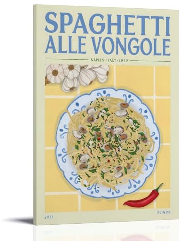 KVIINKD Spaghetti-Poster Alle Vongole, Wohnzimmer, Schlafzimmer, Dekoration, moderne ästhetische Wandkunst, Poster, Geschenk für Freunde, Rahmen-Stil, 30 x 45 cm