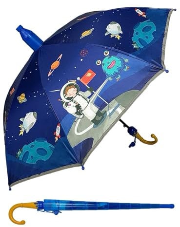 Regenschirm Kinder Jungen und Mädchen Cartoon Motiv Kids UV Schutz Tropfschutz Anti Tropf-Kunststoff Abdeckung Stockschirm Cartoon (Motiv Weltall blau)