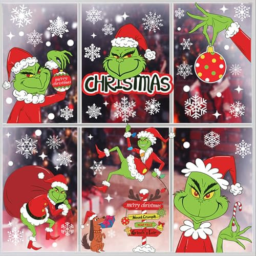 9 Blatt Fensterbilder Weihnachten, Winter Fenster Weihnachten Deko, Wiederverwendbar Doppelseitiger Weihnachtsdeko Fenster, Weihnachten Fensteraufkleber, für Weihnachten Party Zuhause Fensterdeko