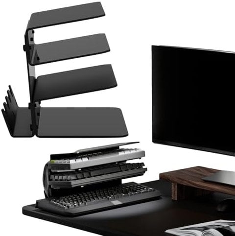 Acrylic Keyboard Stand - 3-Tier Frame Rack for Keyboard and | Lightweight Storage Tool for Study Room, Exhibition Halls, Collection Cabinets, Keyboard Trays, Black or Clear