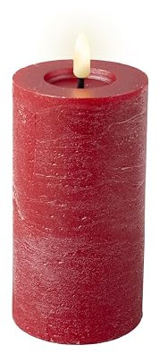 Kaemingk Lumineo Indoor LED Wachskerze Rot Flammeneffekt warmweiß Ø 7 cm Höhe 15 cm