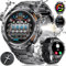 ESFOE Smartwatch Herren Militär mit Taschenlampe/530mAh Akku,1,43'' AMOLED Stahl Gear Smart Watch mit Telefonfunktion, 5ATM Wasserdicht Fitnessuhr Sportuhr mit 132 Sportmodi für Android iOS (2 Bänder)