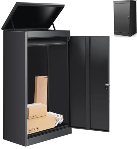 Yorkgargen Stahl Briefkasten für Außen, Paketkasten mit Zahlenschloss, Pulverbeschichteter Briefkasten Paketbox, Paketbriefkasten mit wasserdichter & diebstahlsicherer Funktion (63 x 48 x112cm)