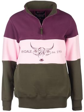 Ladies Country Sweatshirt Embroidered Women's Sweater Striped Women (UK, Numeric, 18, Regular, Regular, Cow Olive/Sorbet/Berry)