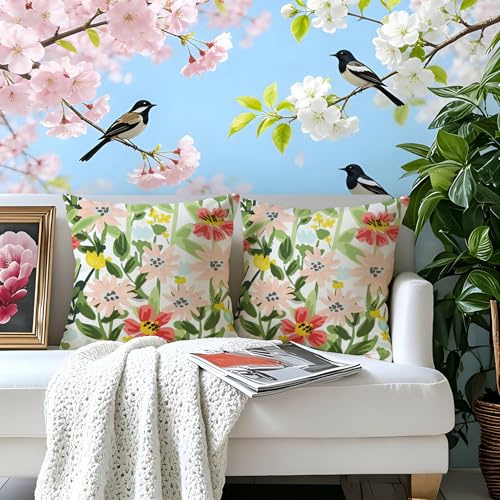 Gnoxaris Outdoor Kissenbezug Wasserfest Outdoor Kissen Wetterfest Dekorative Gartenkissen 45x45 cm Leuchtende Blumenmuster Wasserdicht Kissenbezüge 2er Set für Garten Sofa Wohnzimmer Bett