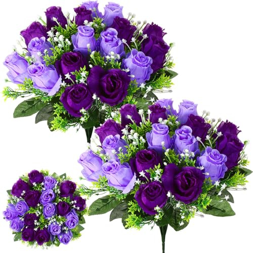 Riceshoot 2 Bouquets Cemetery Flowers for Grave, Purple, Dark Purple