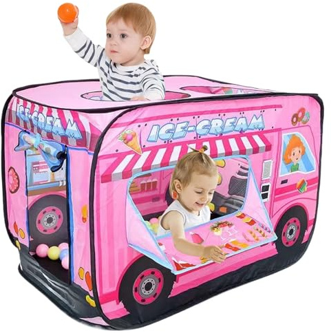 Vistnale Kids Pop-Up Tent|Kids Pop-Up Tent 44.1x27.6x29.5 Foldable Car Breathable Play with Rolling Door & Skylight Non Shrink Fade Resistant for Pretend Play, Dessert Trolley
