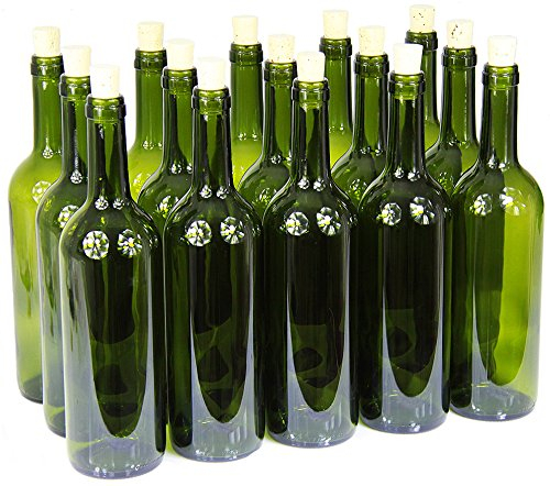 Weinflasche 750 ml ohne/mit Korken Glasflasche Leere Flasche Likör Wein 3 Farben (8 STK. mit Korken, Olivgrün)
