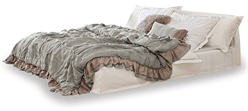 Loberon Bett Cottonwood, Doppelbett im Hussen-Stil, inkl. Rückenkissen, Schlafzimmermöbel, Eichenholz, Baumwolle, Federn, weiß