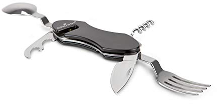 ROMINOX Geschenkartikel Outdoor-Besteck // Tento – Praktisches Camping-Taschenmesser mit 5 Funktionen: Messer, Gabel, Löffel, Korkenzieher & Dosen-/ Flaschenöffner, Outdoor, Wandern, Bergsteigen