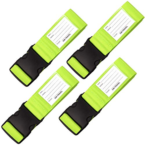 OW-Travel Kofferband Gurt Schwerlast Personalisierter Koffergurt mit Adressschild. Luggage Strap Gepäckgurt Koffer Gurt Kofferbänder Koffergurte Farbig Koffer Gurt 4 Stück Grün