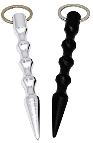 ocona Kubotan, 2 Stück, Selbstverteidigung, Schlüsselanhänger, Notfallhammer (schwarz spitz + Silber spitz)