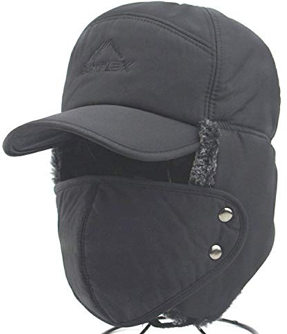 RUIXIB Herren Fliegermütze Wintermütze mit Ohrenklappen Abnehmbarer Gesichtschützer Winter Verdickt Warme Winddichte Fellmütze Kälteschutz Kunstfellmütze für Outdoor Skifahren Schlittschuhlaufen