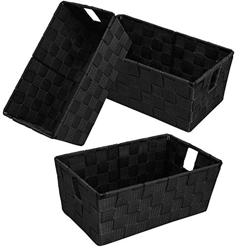homyfort Flechtkörbe, Aufbewahrungskörbe, Regal, Tragetaschen, Behälter, langlebig, mit integrierten Griffen für Schlafzimmer, Büro, Schrank, Kinderzimmer, 3er-Pack, ca. 29 x 16,5 x 11,4 cm, schwarz