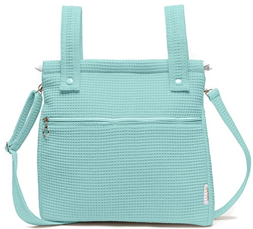 Nenel Einkaufstasche für Kinderwagen – Kinderwagentasche – Kinderwagen Organizer – Tasche Brotkasten – Waffle – Handmade (Blassgrün)